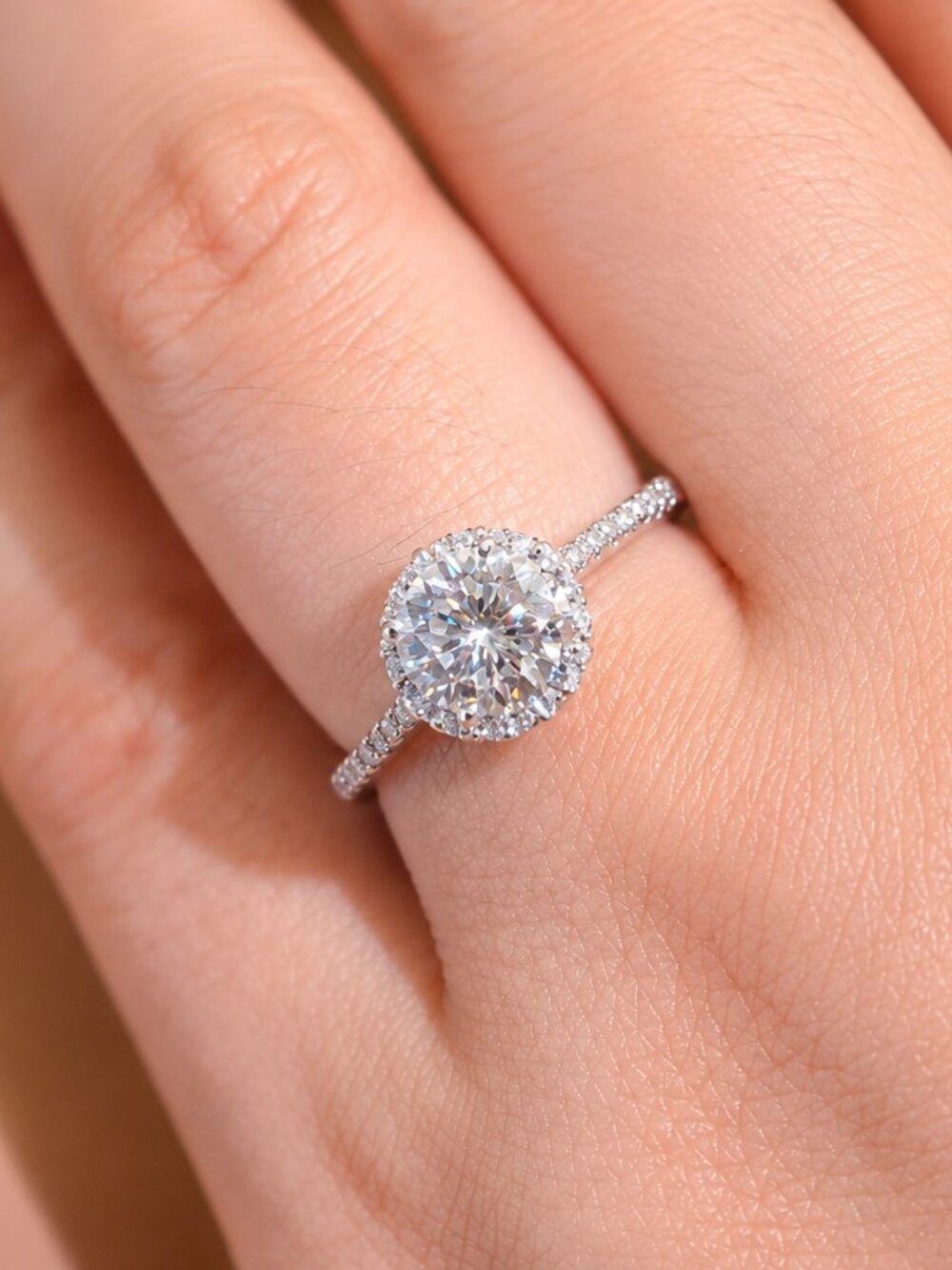 1CT Round Moissanite Halo Ring | 925 Sterling Silver Adjustable